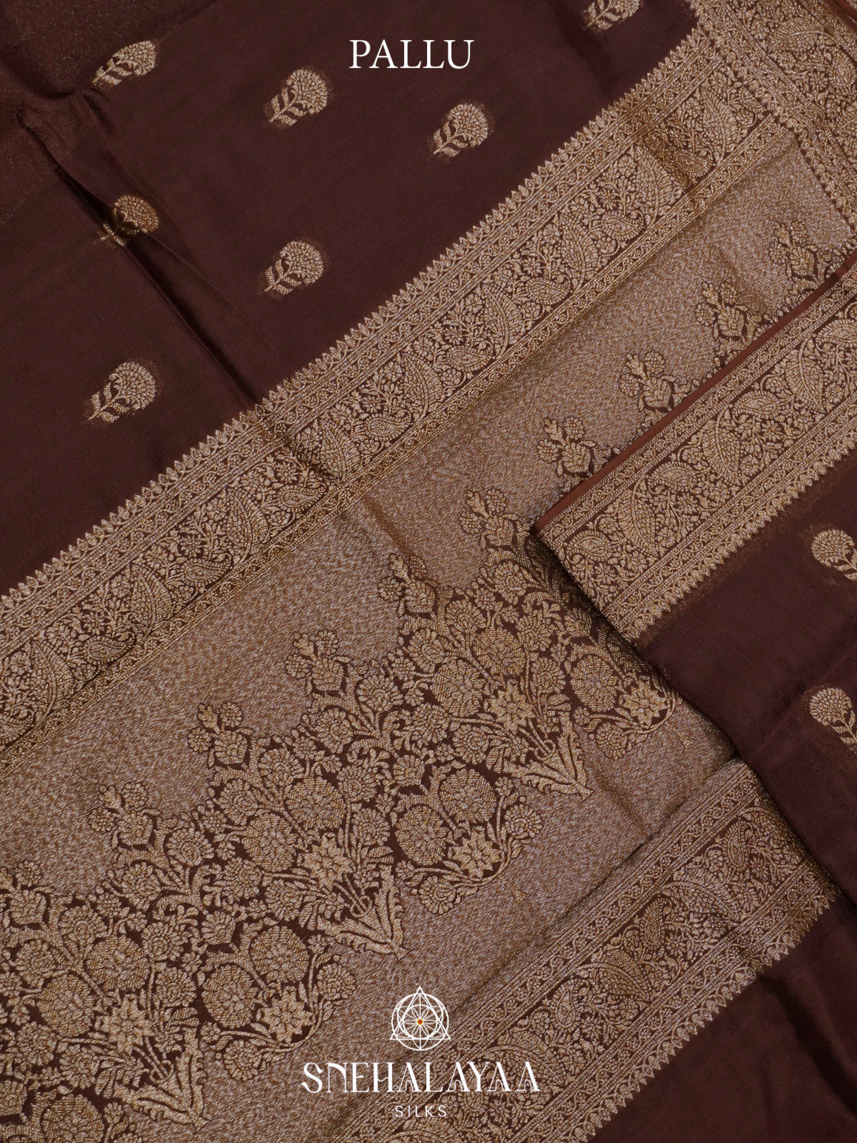 Brown Banaras Raw Silk Saree