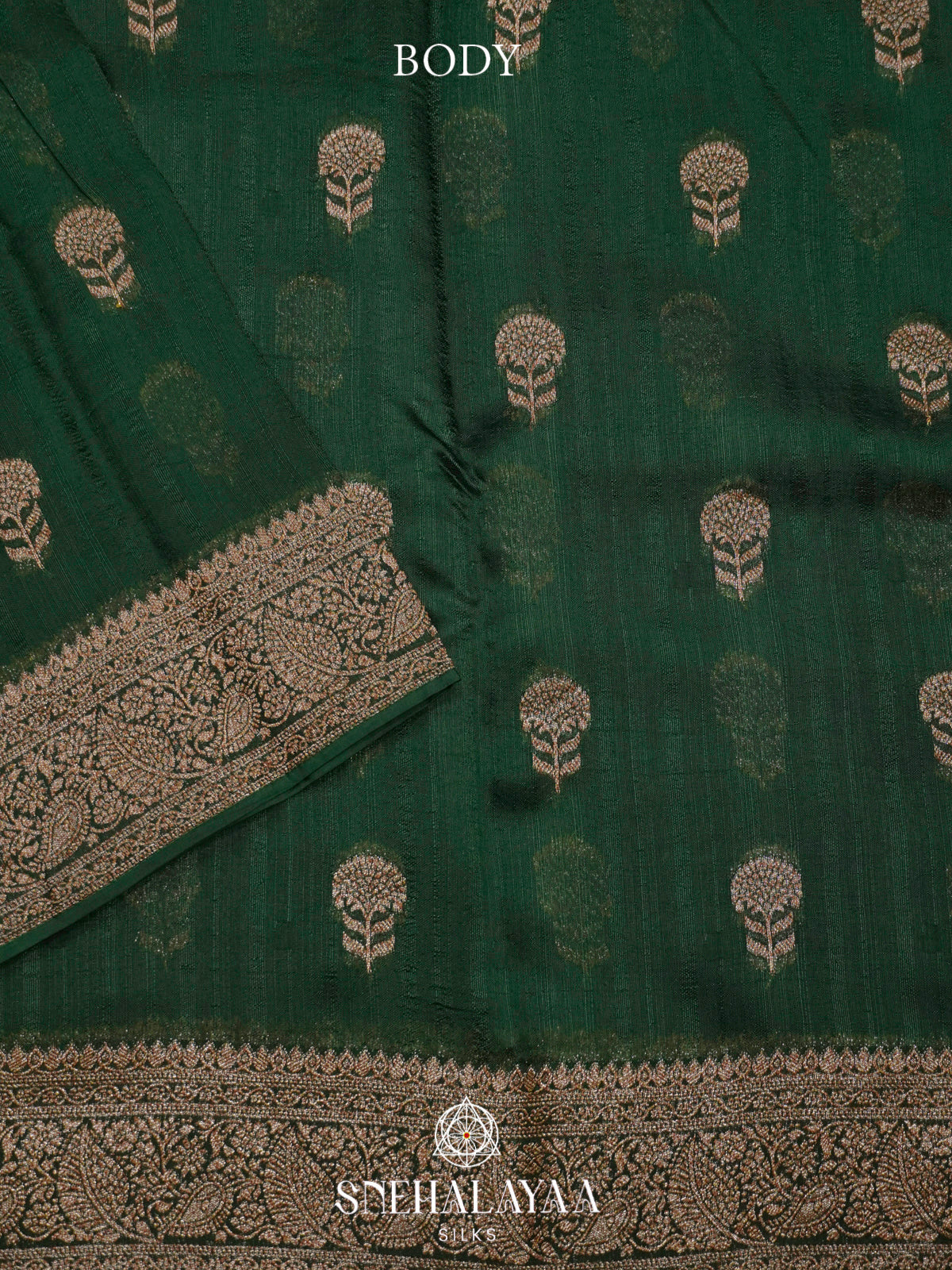 Forest Green Banaras Raw Silk Saree