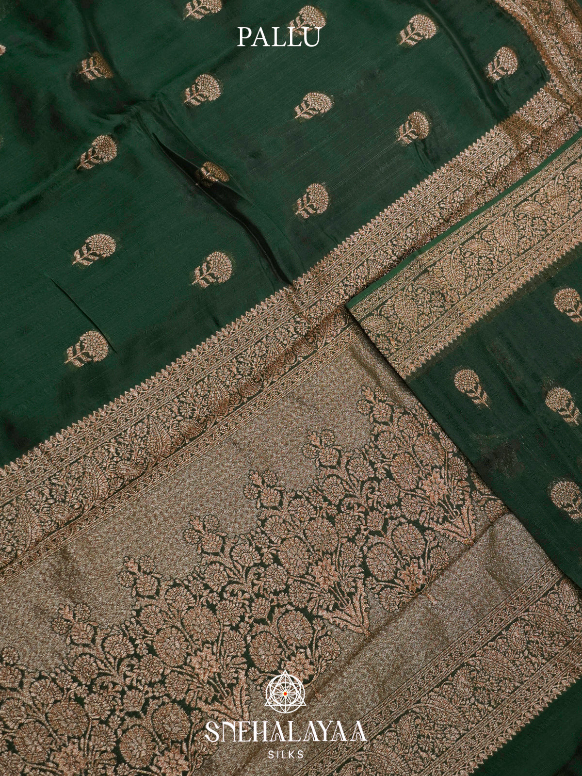 Forest Green Banaras Raw Silk Saree