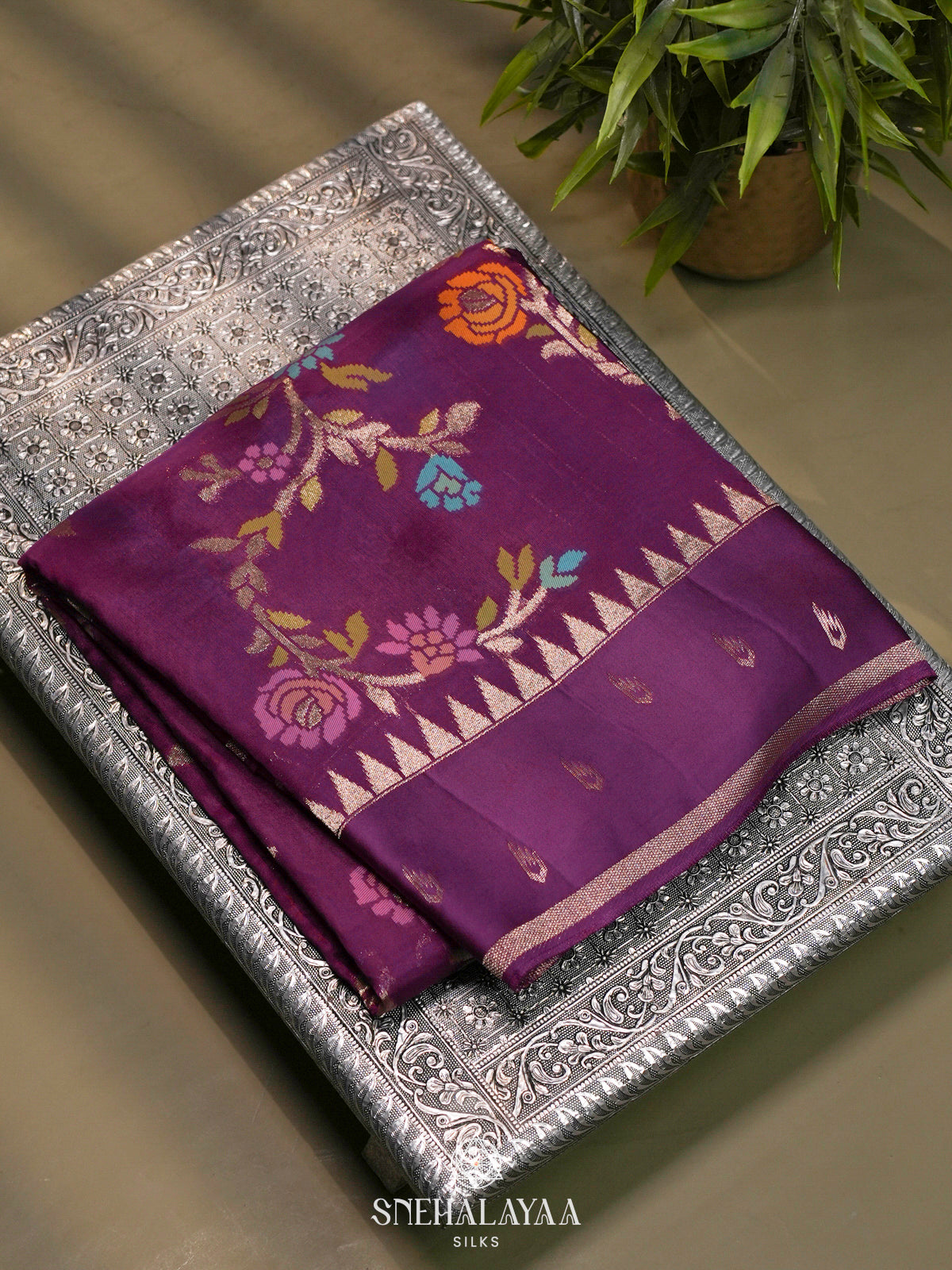 Magenta Banaras Raw Silk Saree