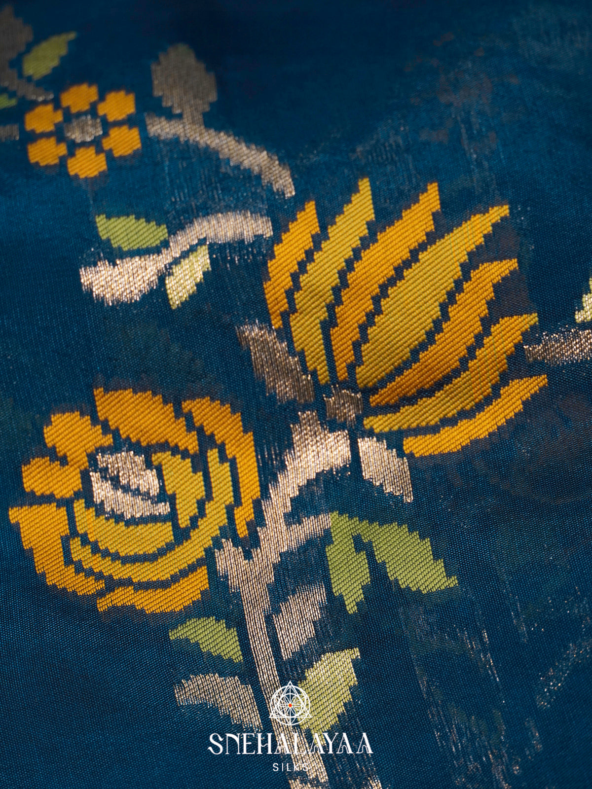 Peacock Blue Banaras Raw Silk Saree