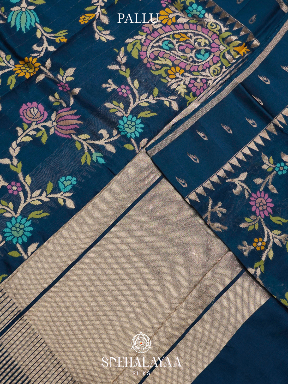 Peacock Blue Banaras Raw Silk Saree