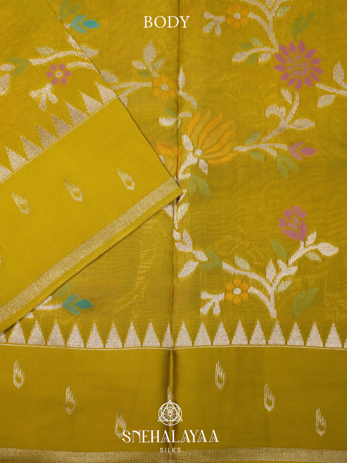 Mahendi Green Banaras Raw Silk Saree
