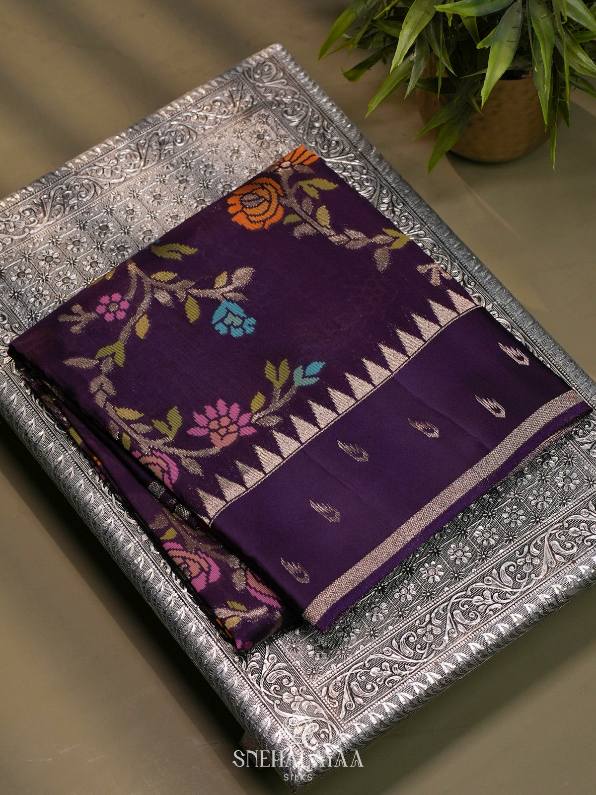 Purple Banaras Raw Silk Saree