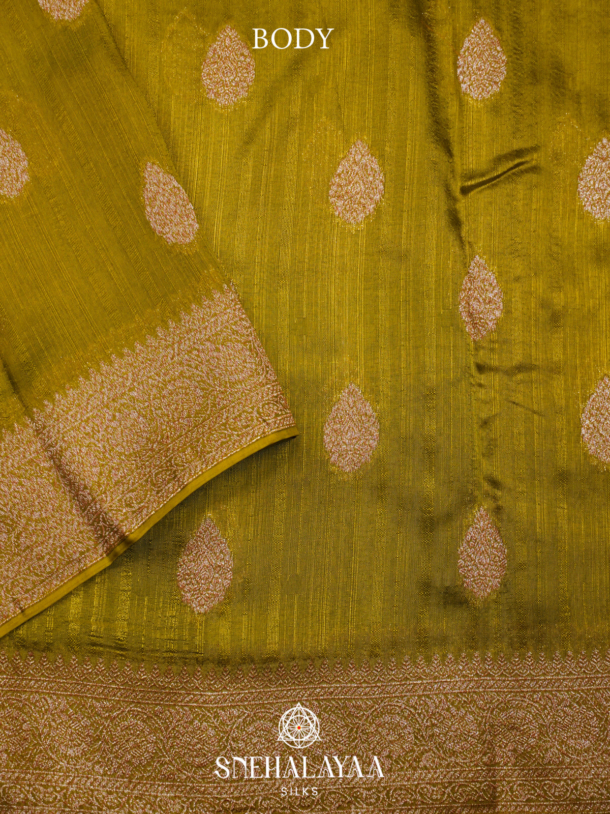 Mahendi Green Banaras Raw Silk Saree