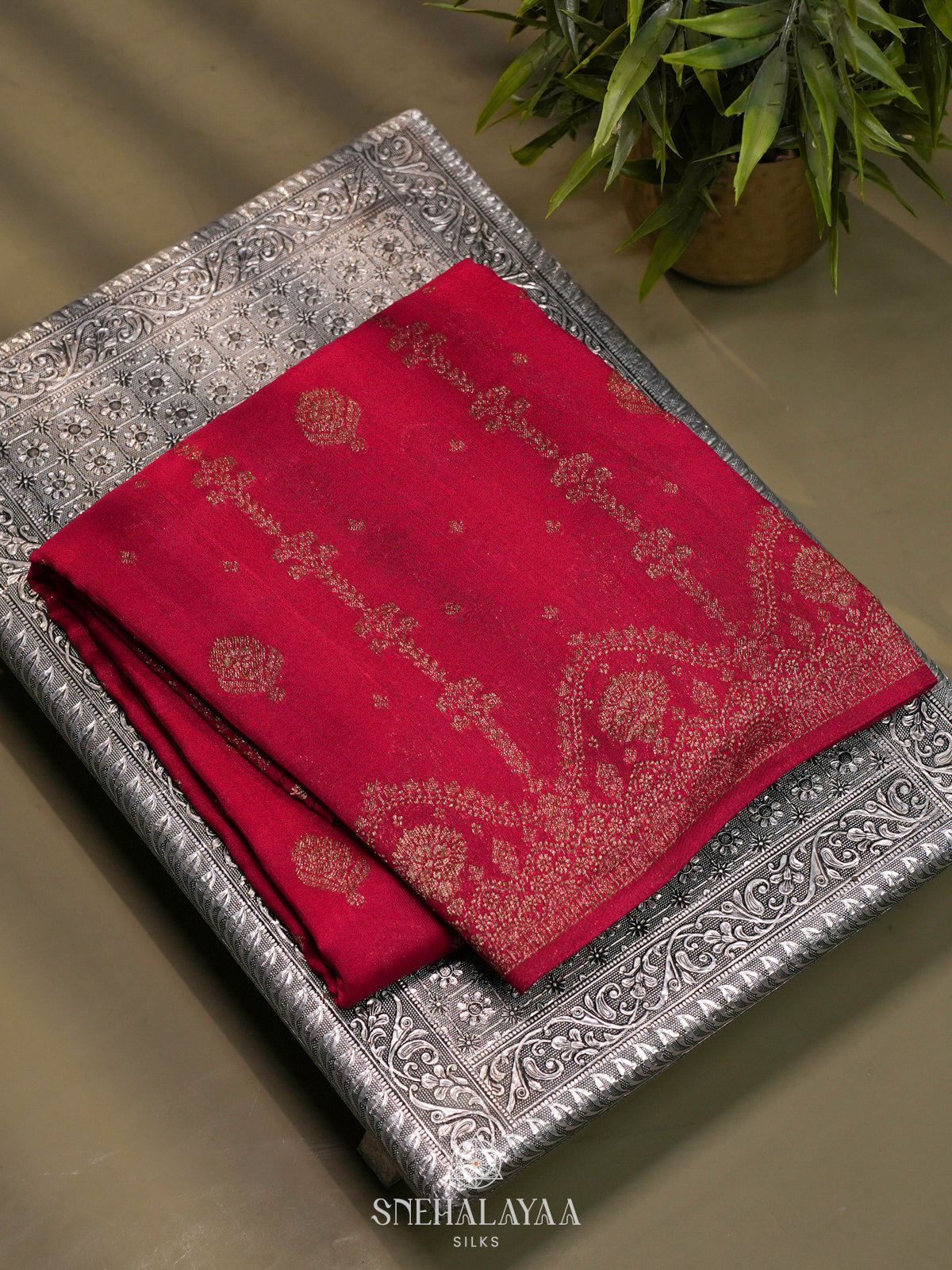 Ruby Red Banaras Raw Silk Saree