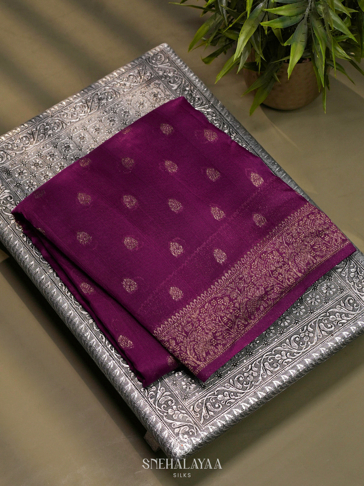 Magenta Banaras Raw Silk Saree