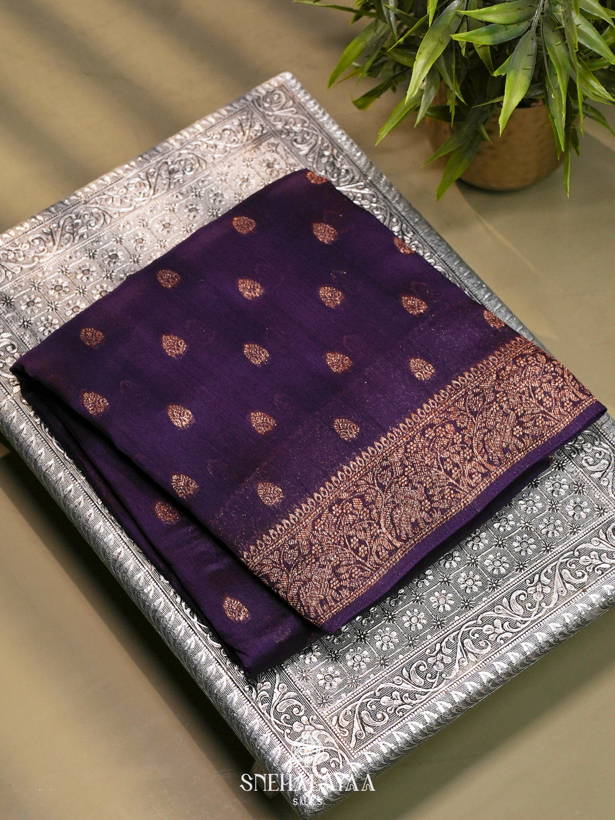 Purple Banaras Raw Silk Saree