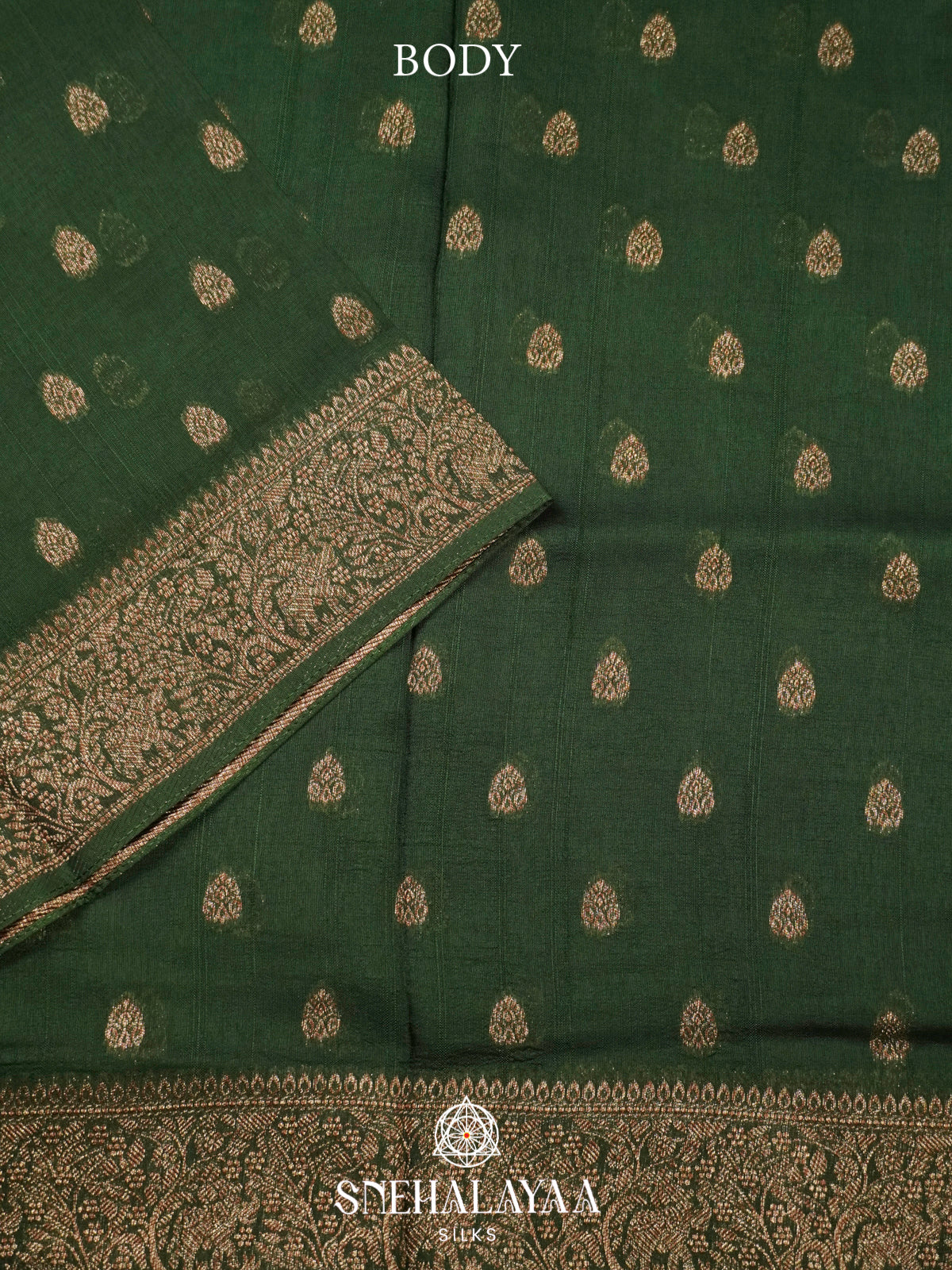 Forest Green Banaras Raw Silk Saree