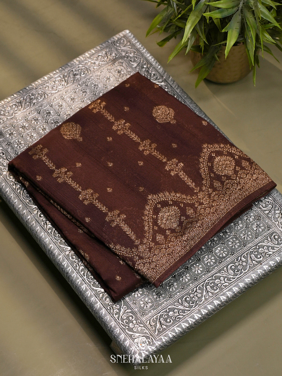 Brown Banaras Raw Silk Saree