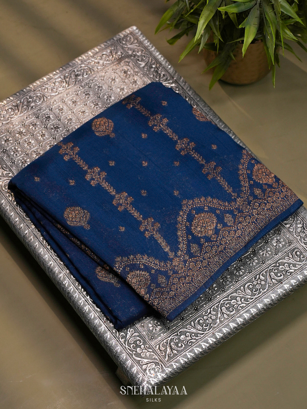 Peacock Blue Banaras Raw Silk Saree