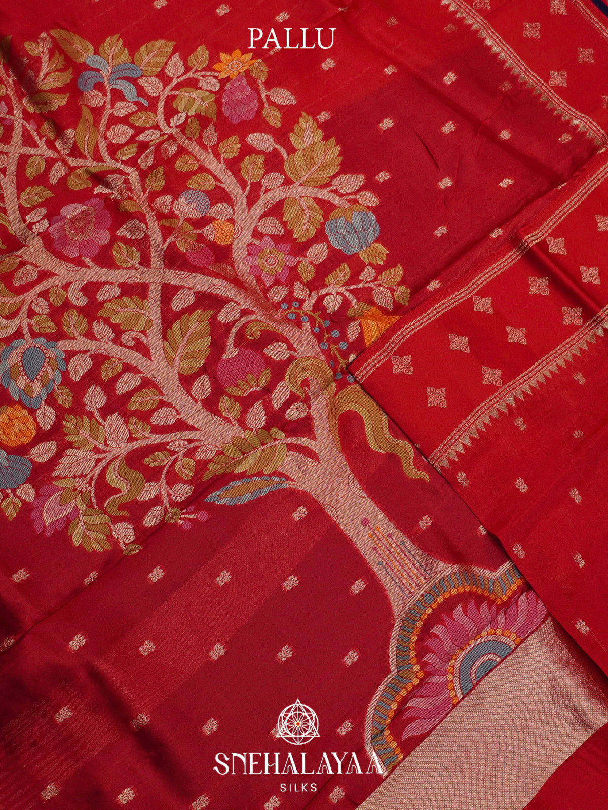 Red Banaras Raw Silk Saree
