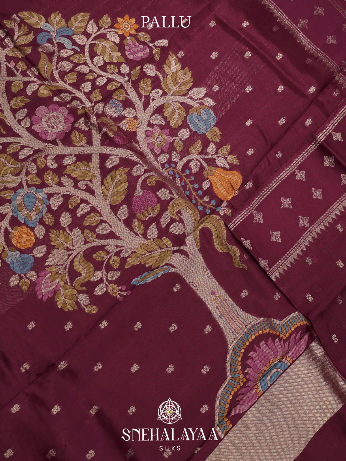 Wine Banaras Raw Silk Saree