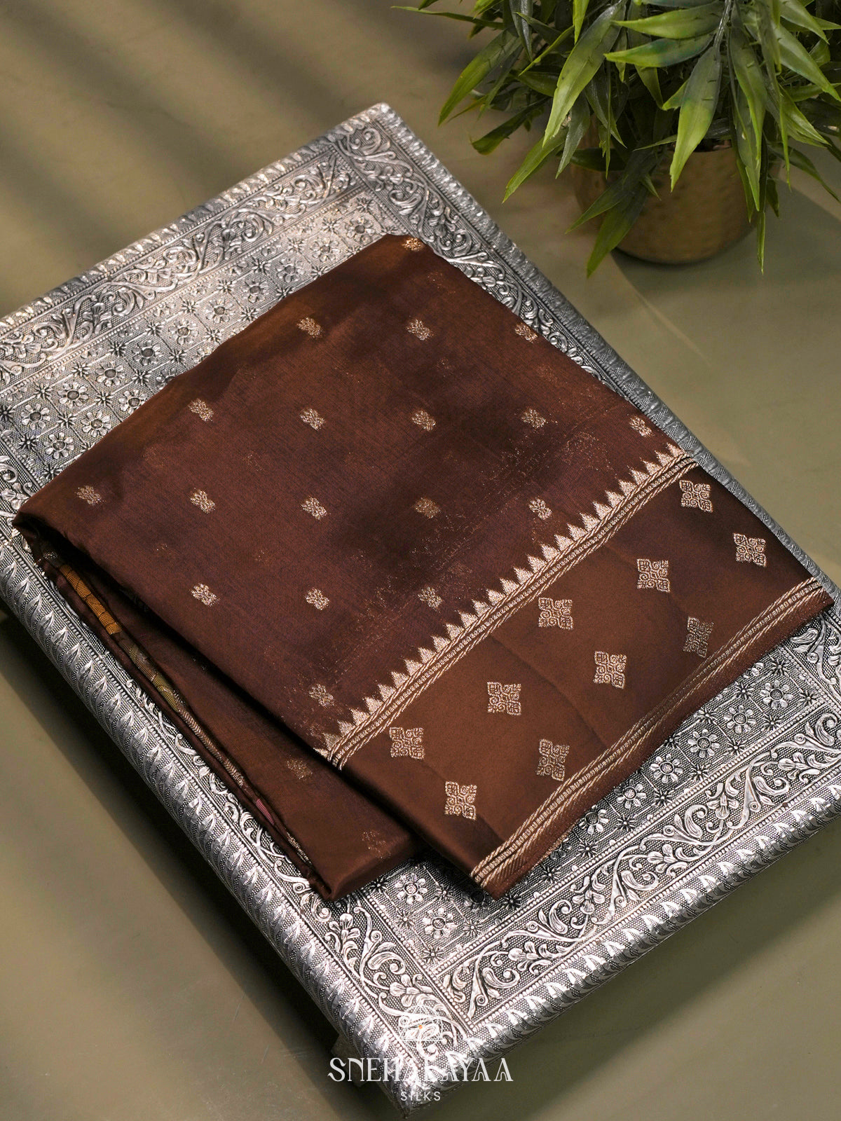 Brown Banaras Raw Silk Saree