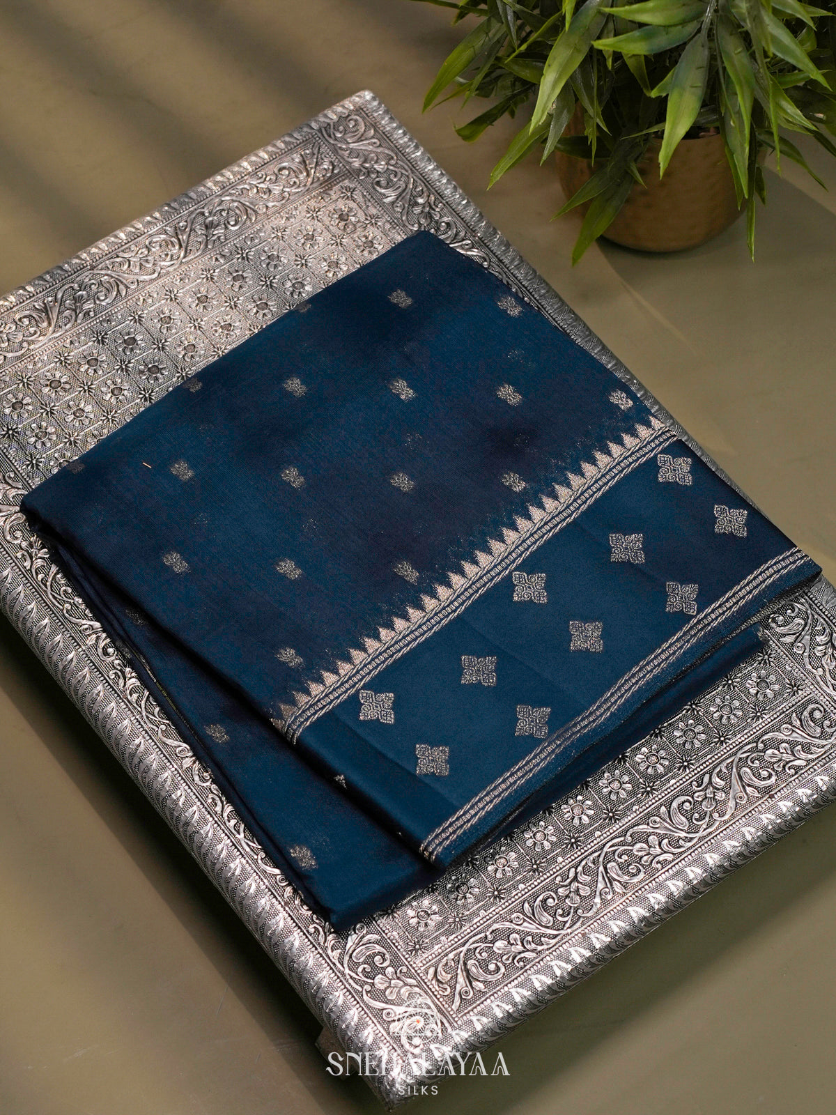 Peacock Blue Banaras Raw Silk Saree