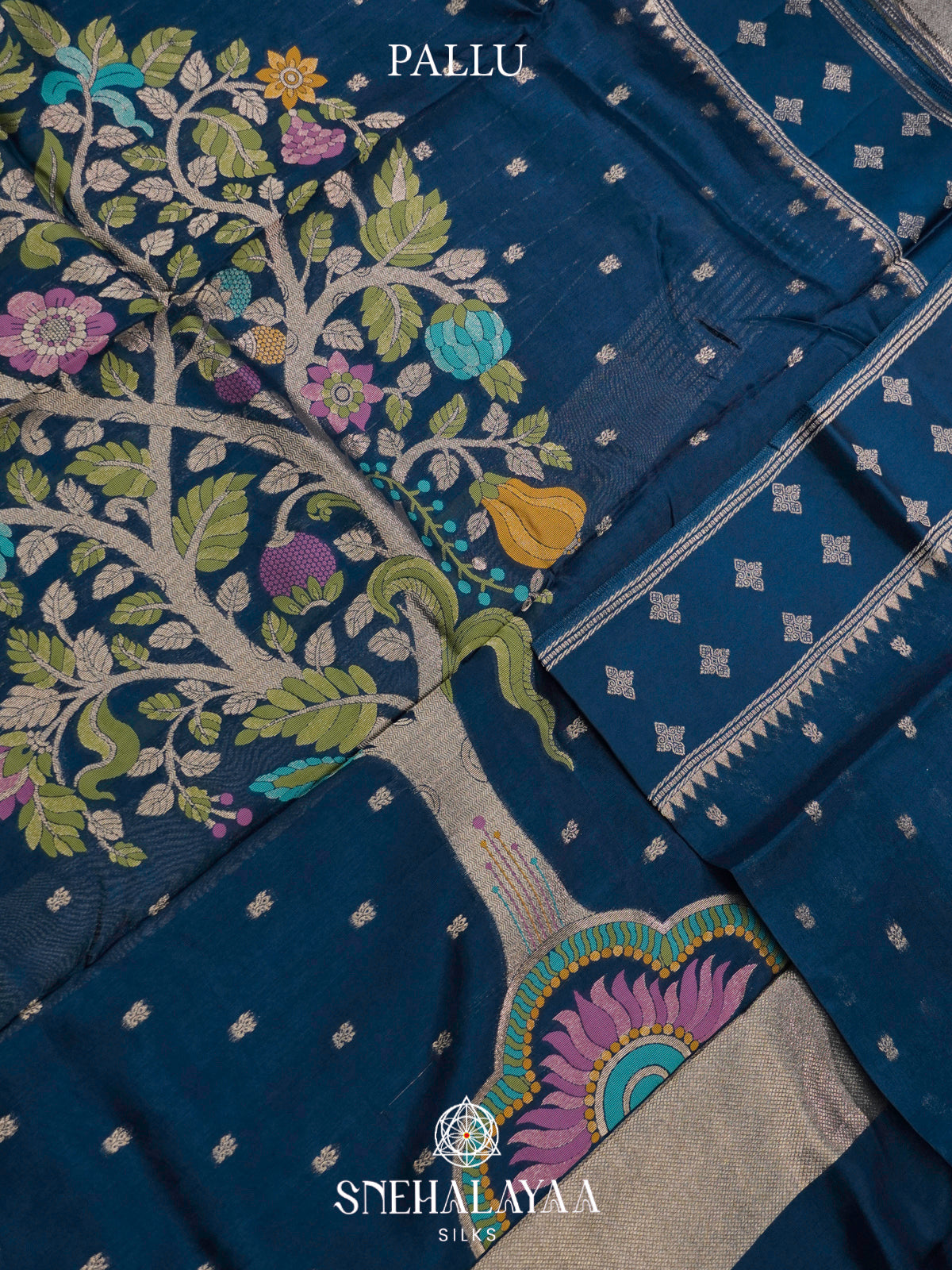 Peacock Blue Banaras Raw Silk Saree