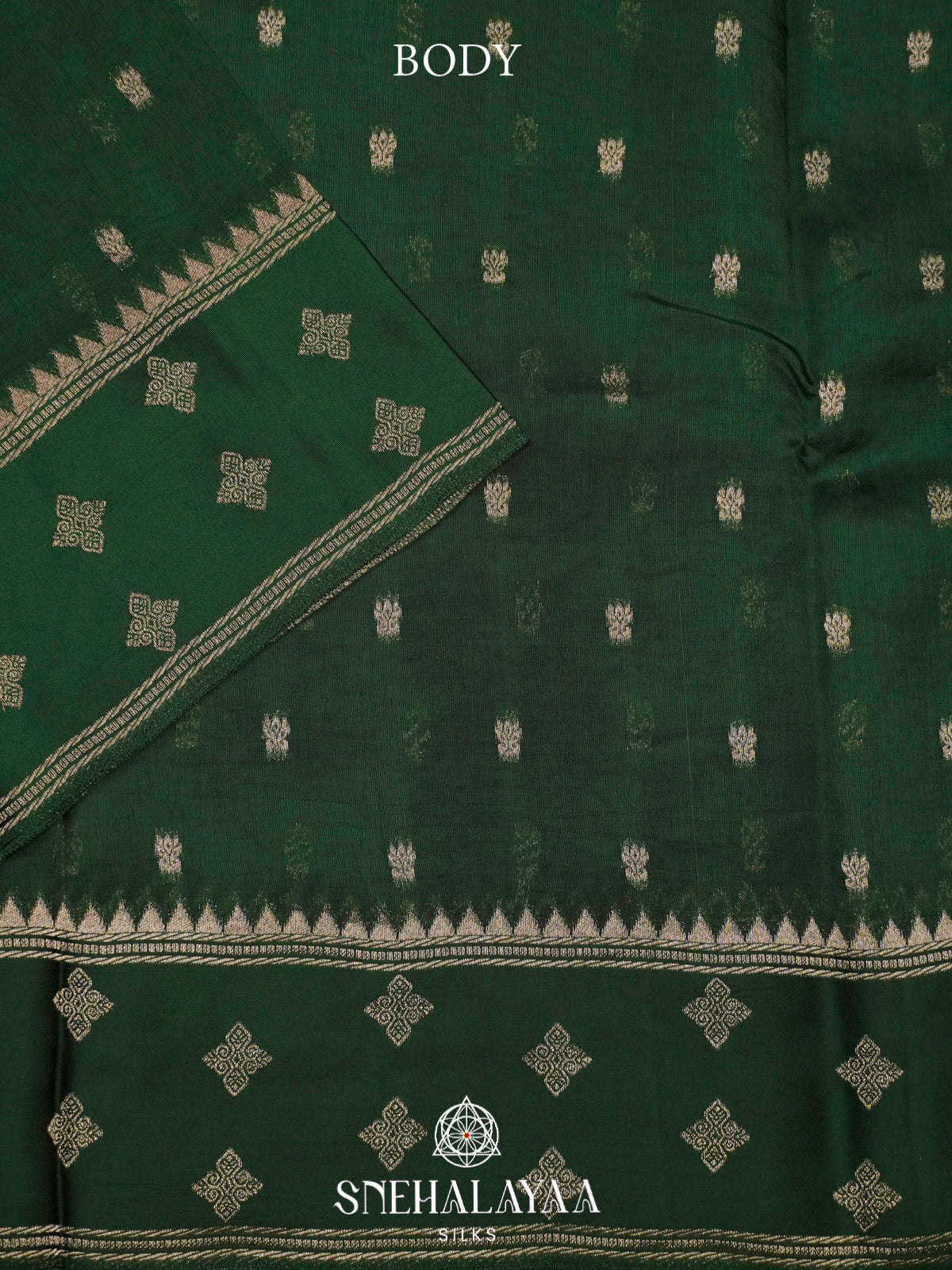 Forest Green Banaras Raw Silk Saree