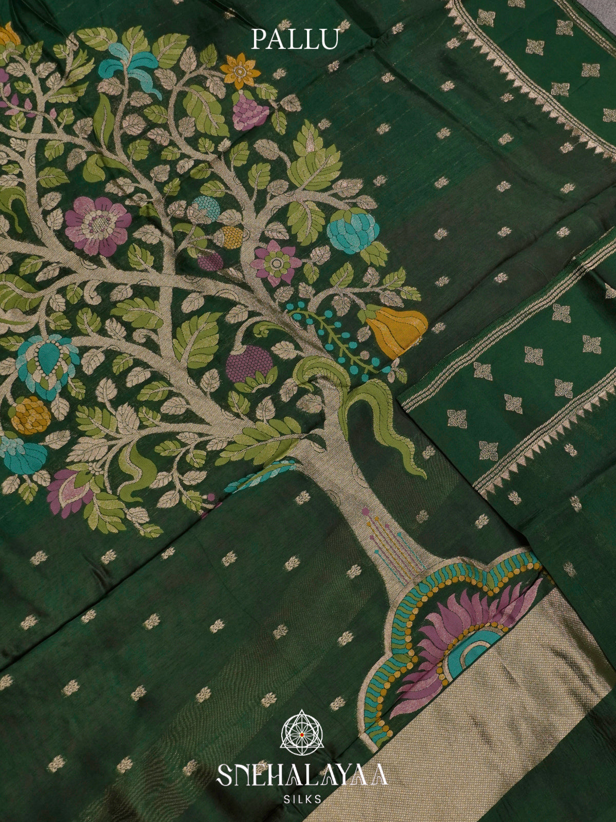 Forest Green Banaras Raw Silk Saree