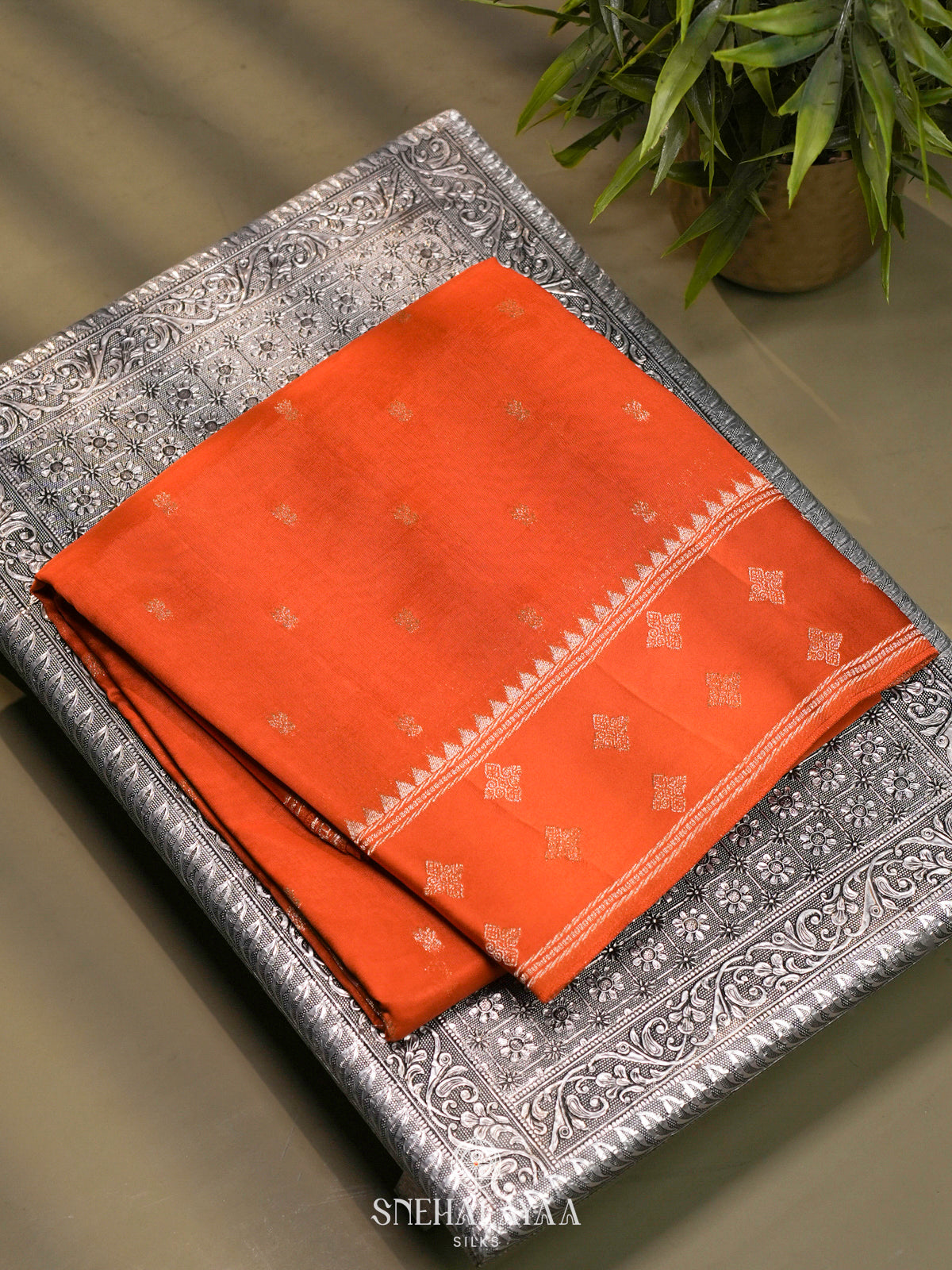 Orange Banaras Raw Silk Saree