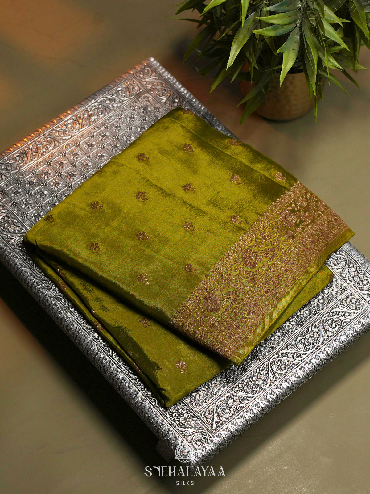Lime Green Banaras Saree