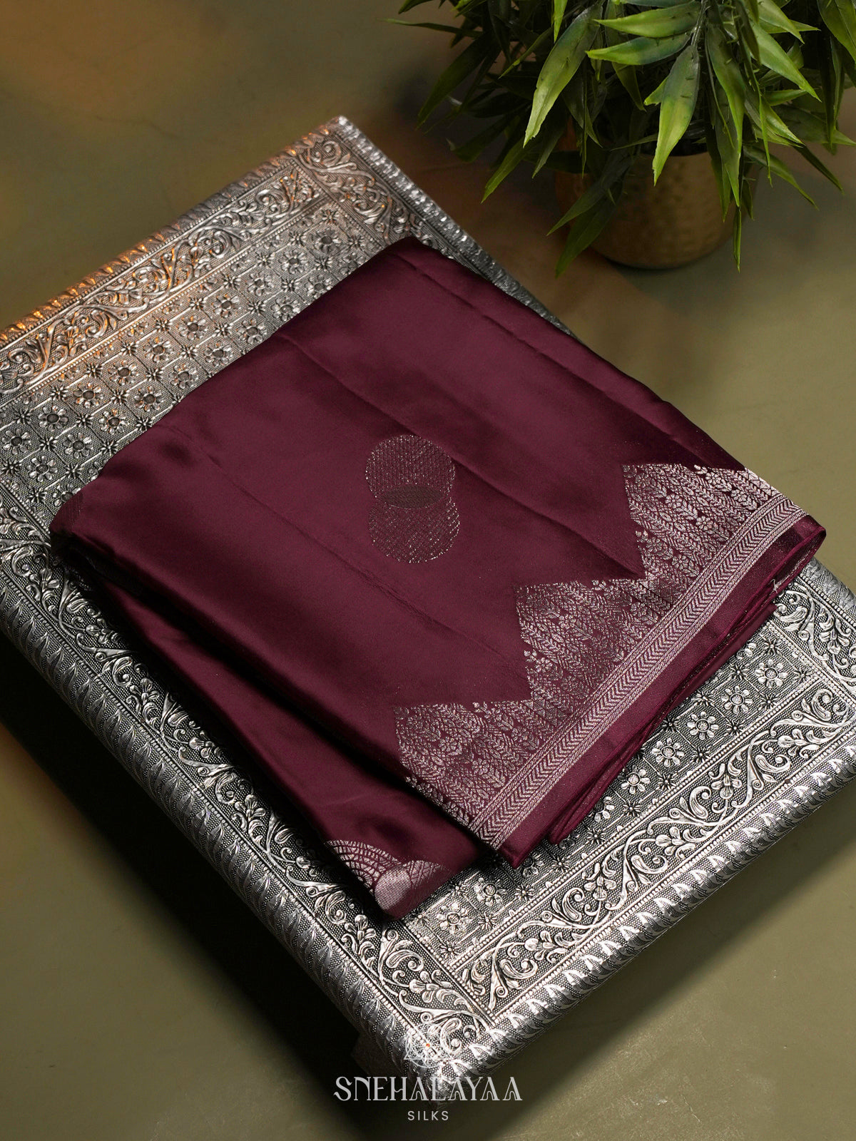 Burgundy Banaras Saree