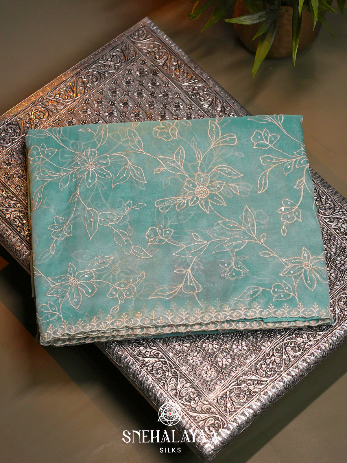 Mint Blue  Designer Saree
