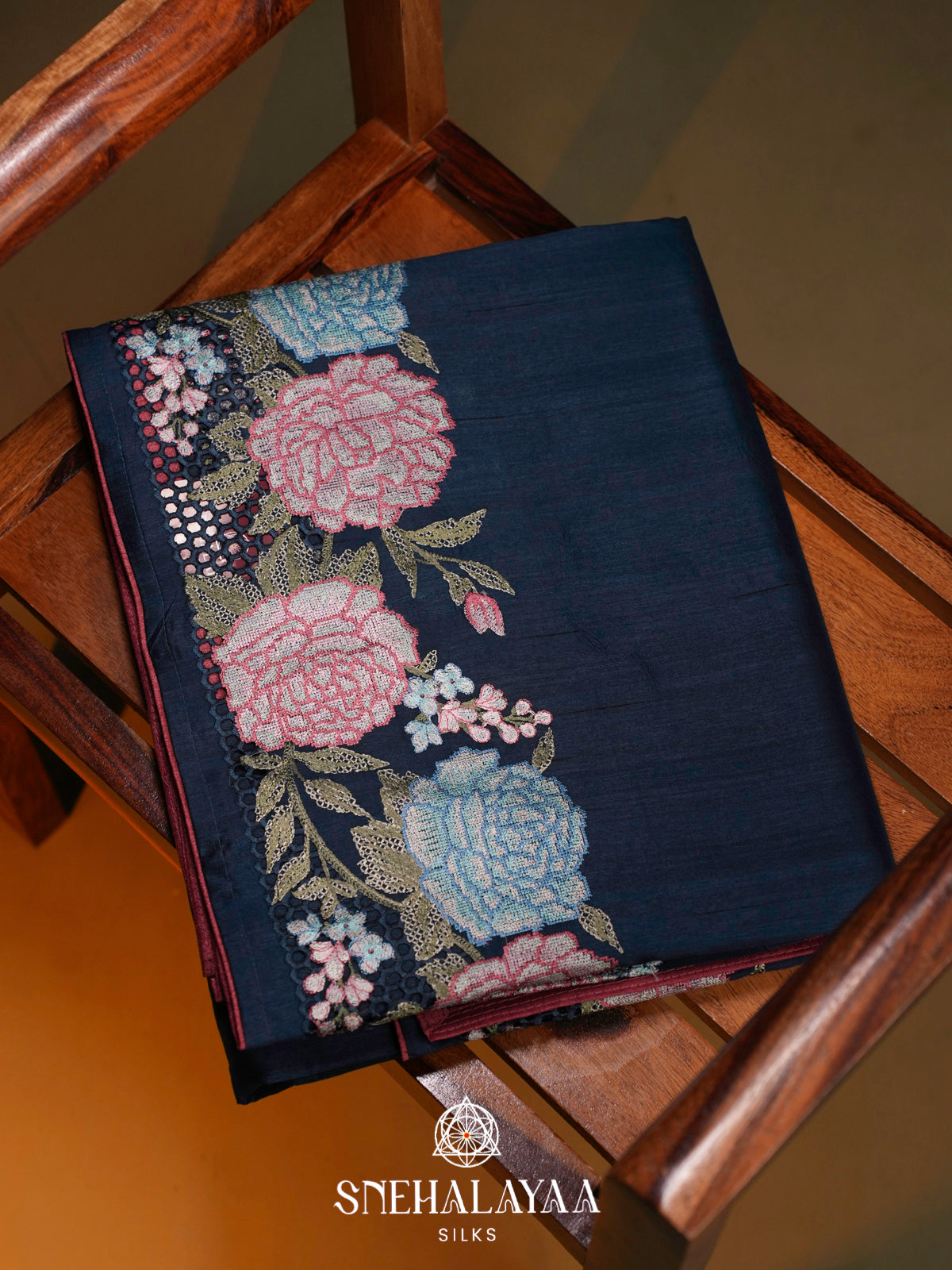 Midnight Blue  Raw Silk Saree