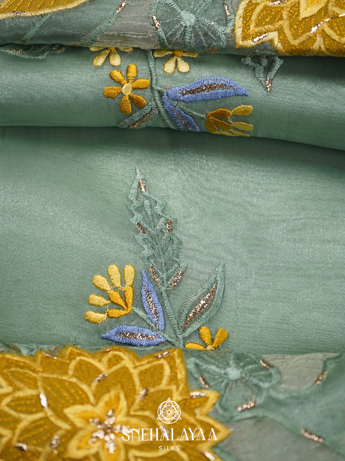 Green Embroidered Organza Saree