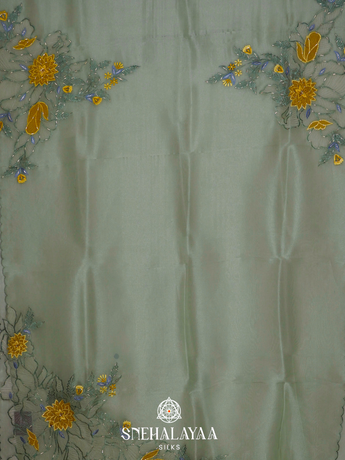 Green Embroidered Organza Saree