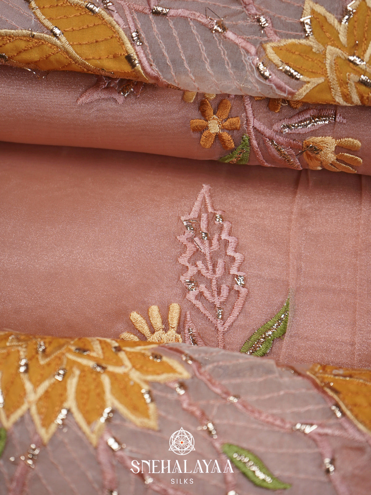 Peach Embroidered Organza Saree