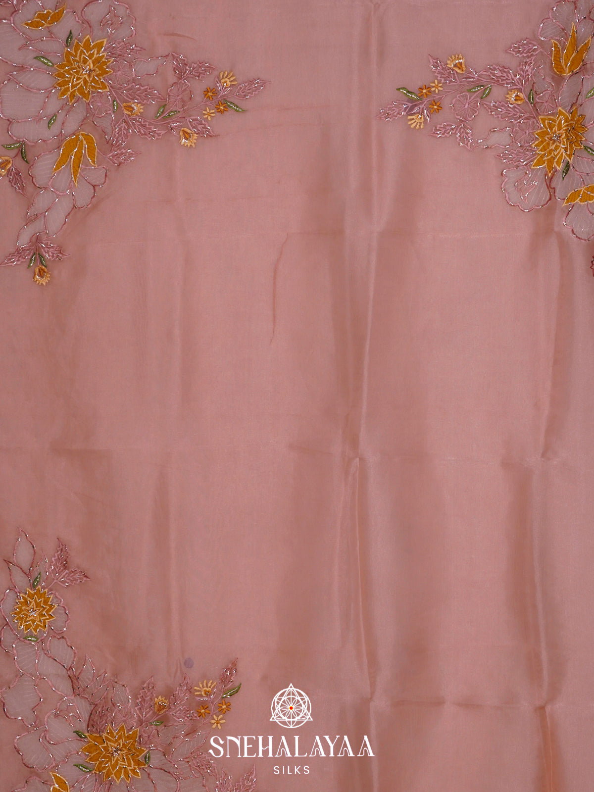Peach Embroidered Organza Saree