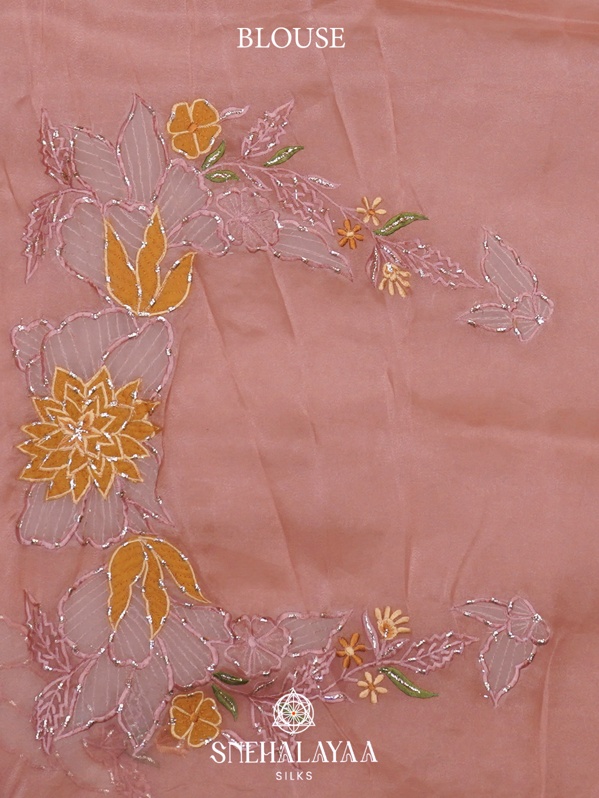 Peach Embroidered Organza Saree