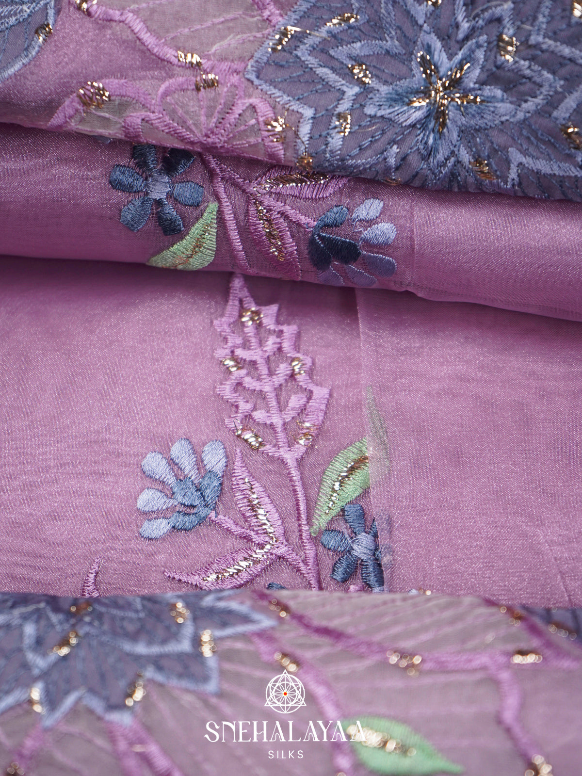 Lavender Embroidered Organza Saree