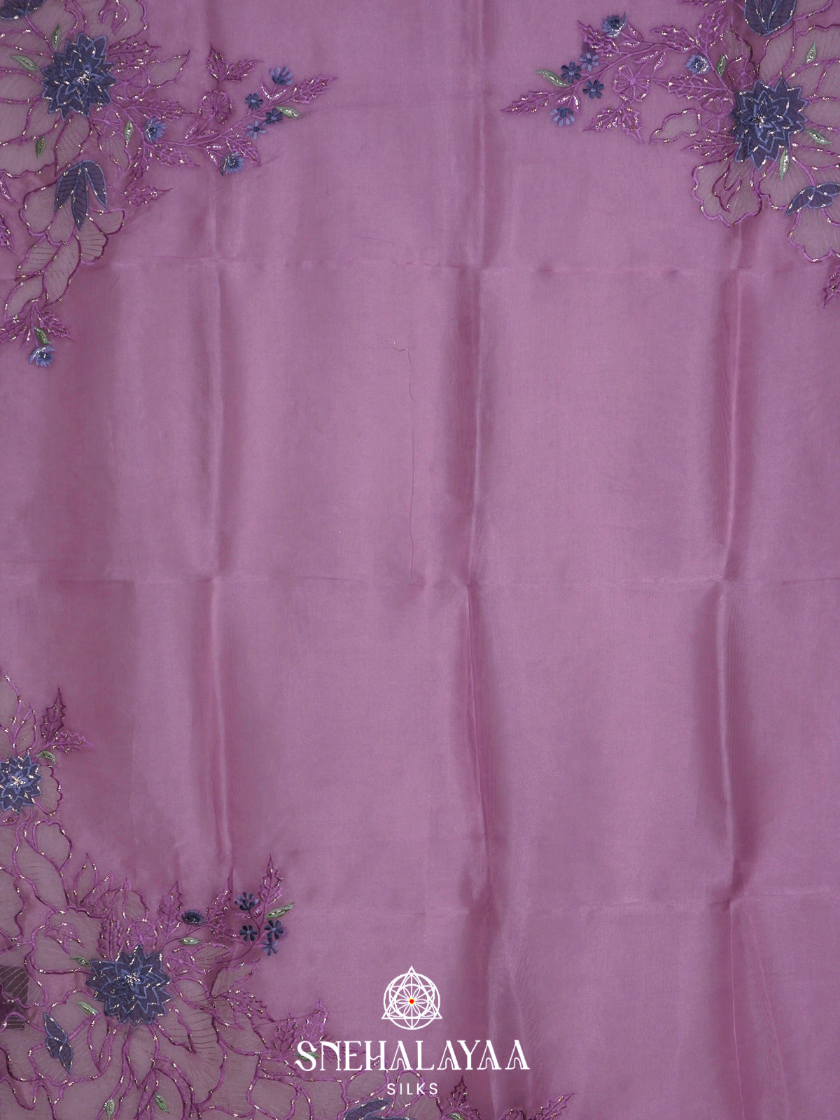Lavender Embroidered Organza Saree