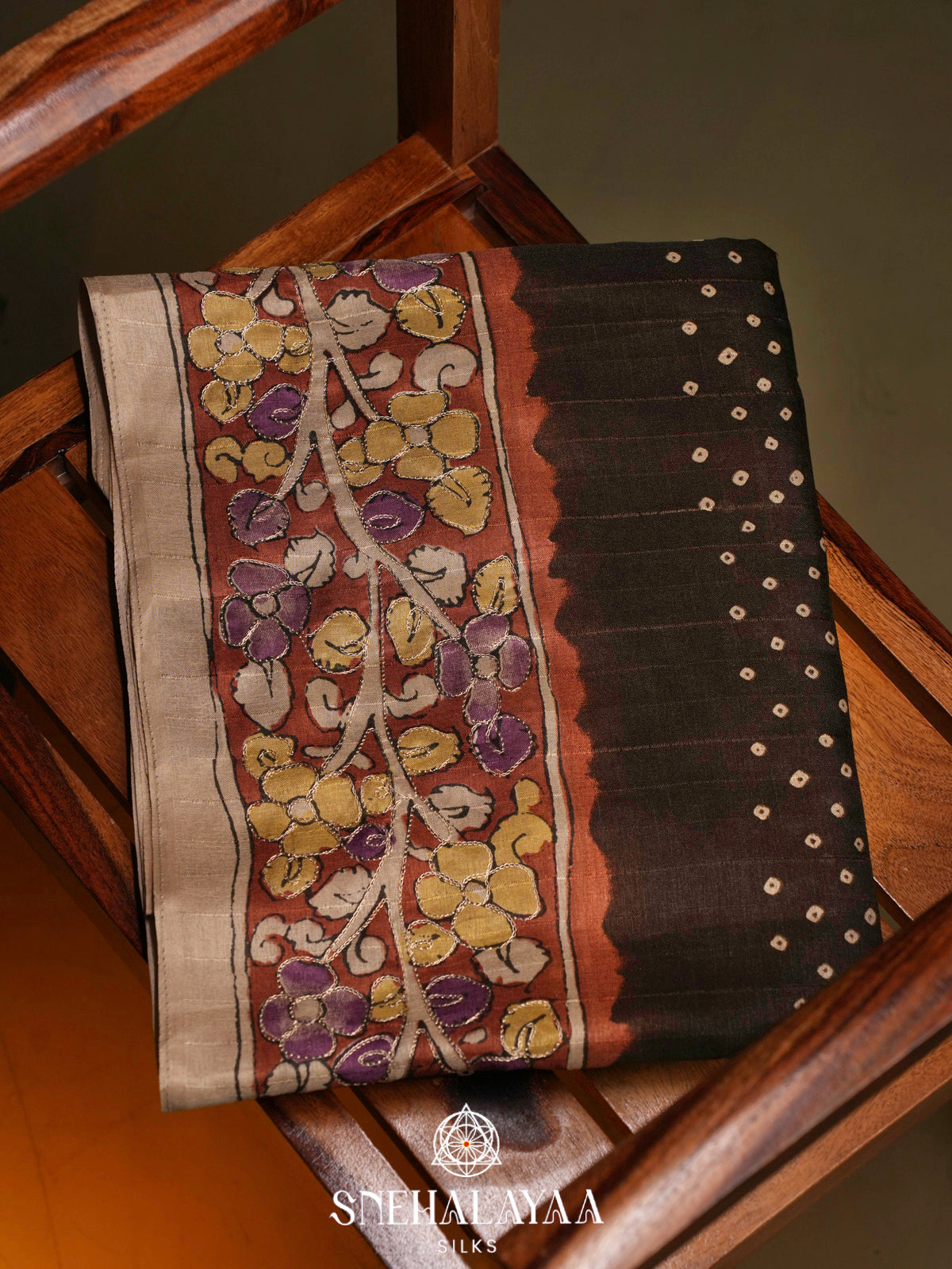 Brown Tussar Saree with Floral Printed Border
