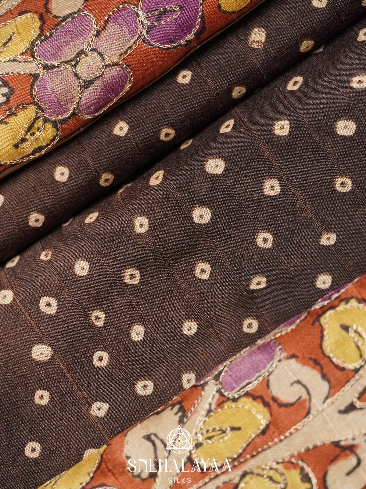 Brown Tussar Saree with Floral Printed Border