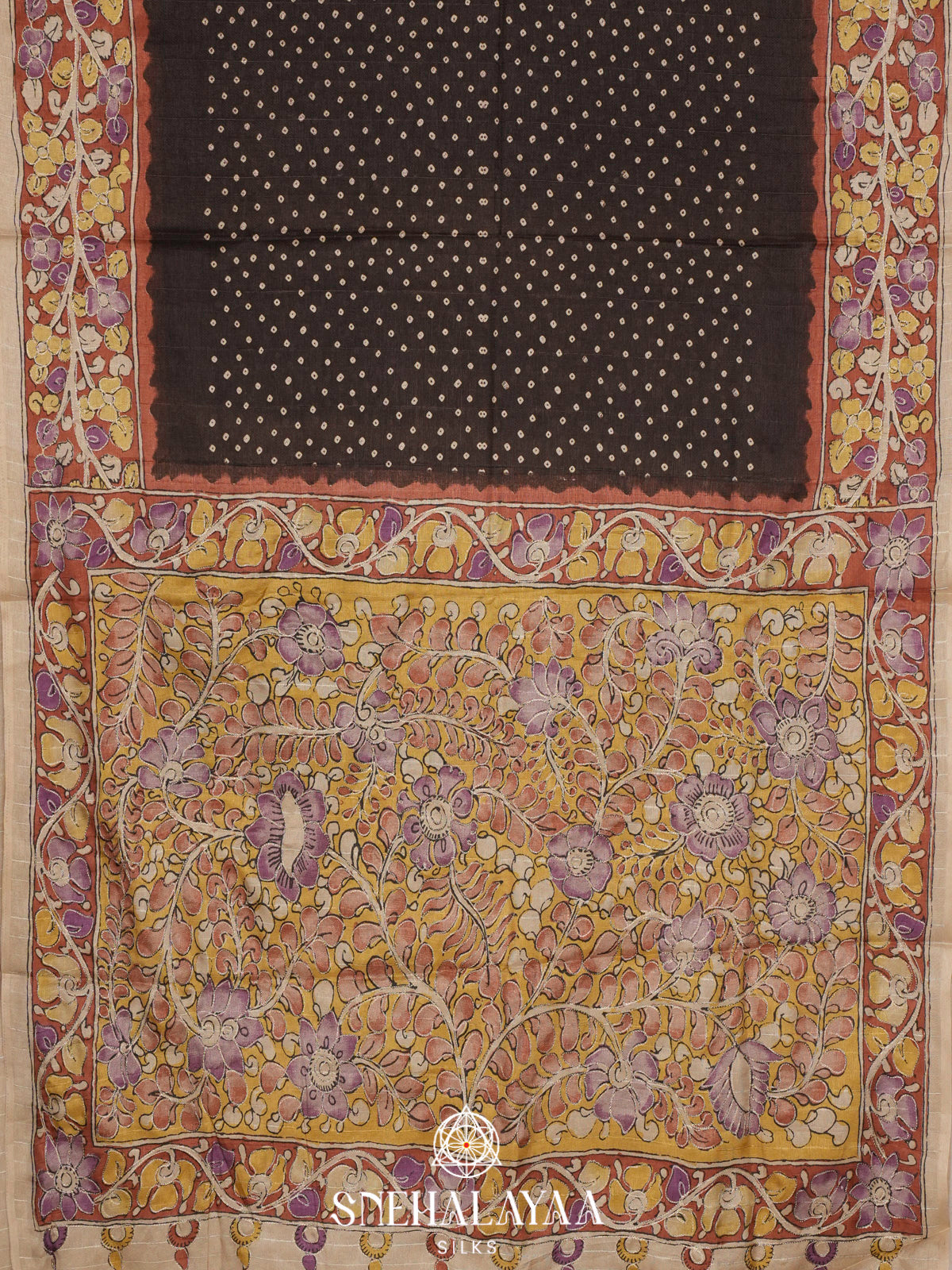 Brown Tussar Saree with Floral Printed Border