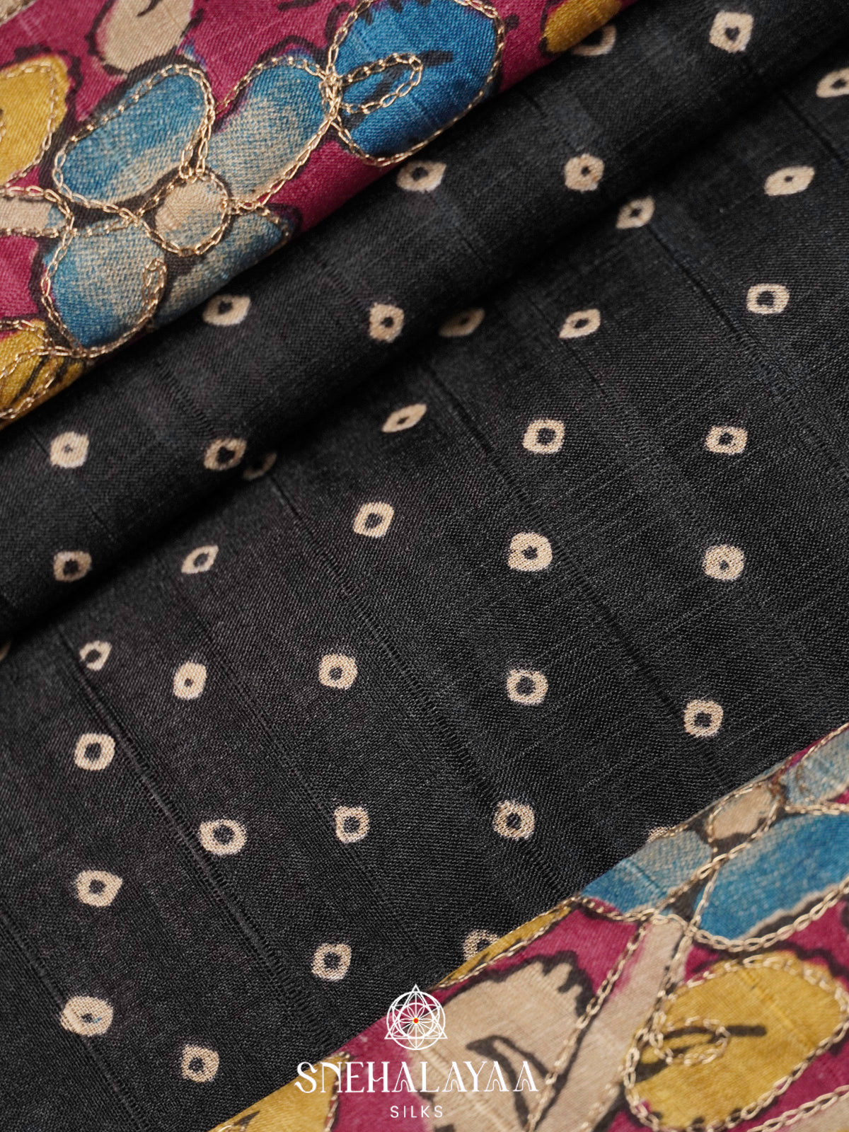 Black Tussar Saree with Floral Printed Border