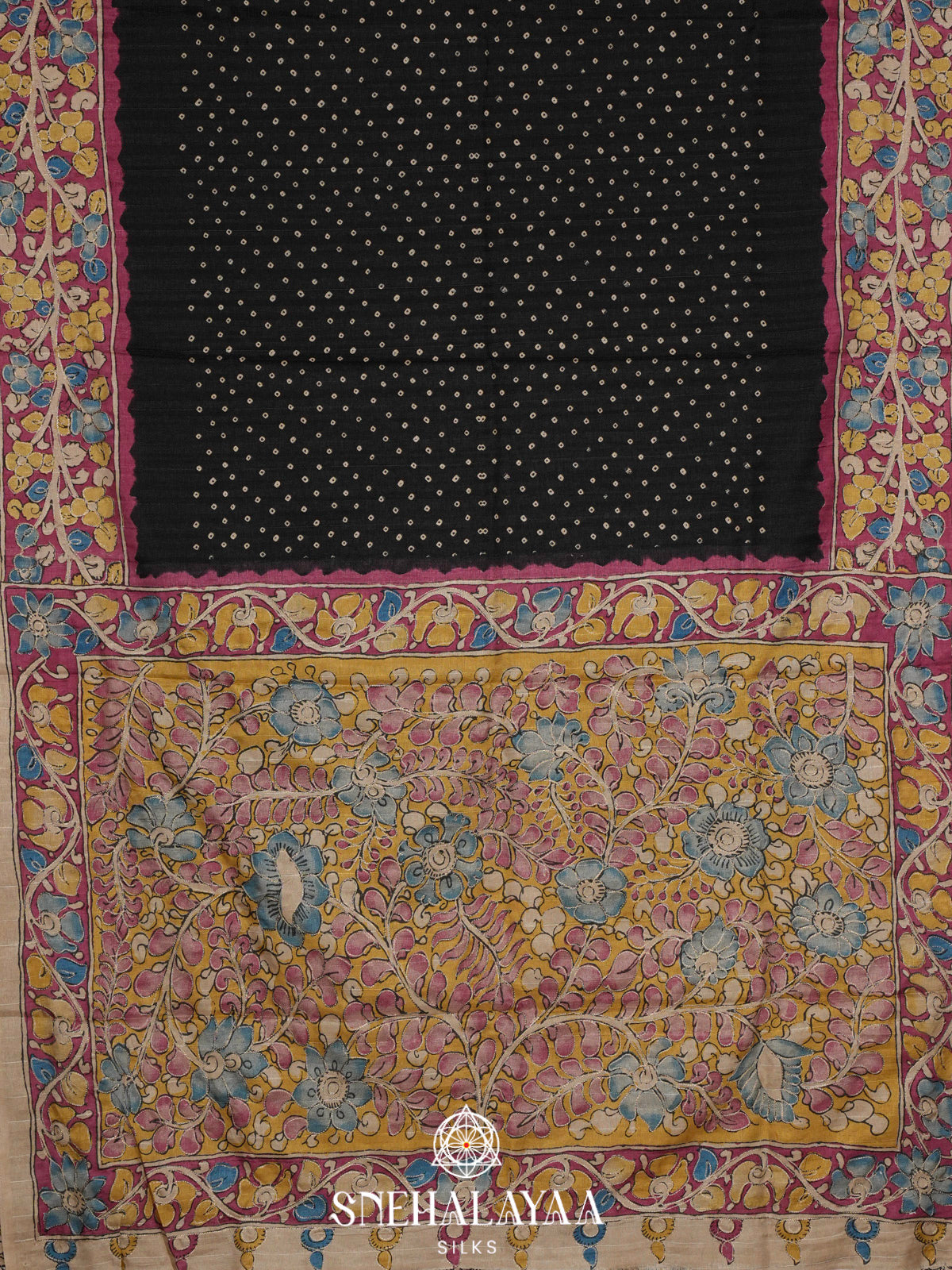 Black Tussar Saree with Floral Printed Border