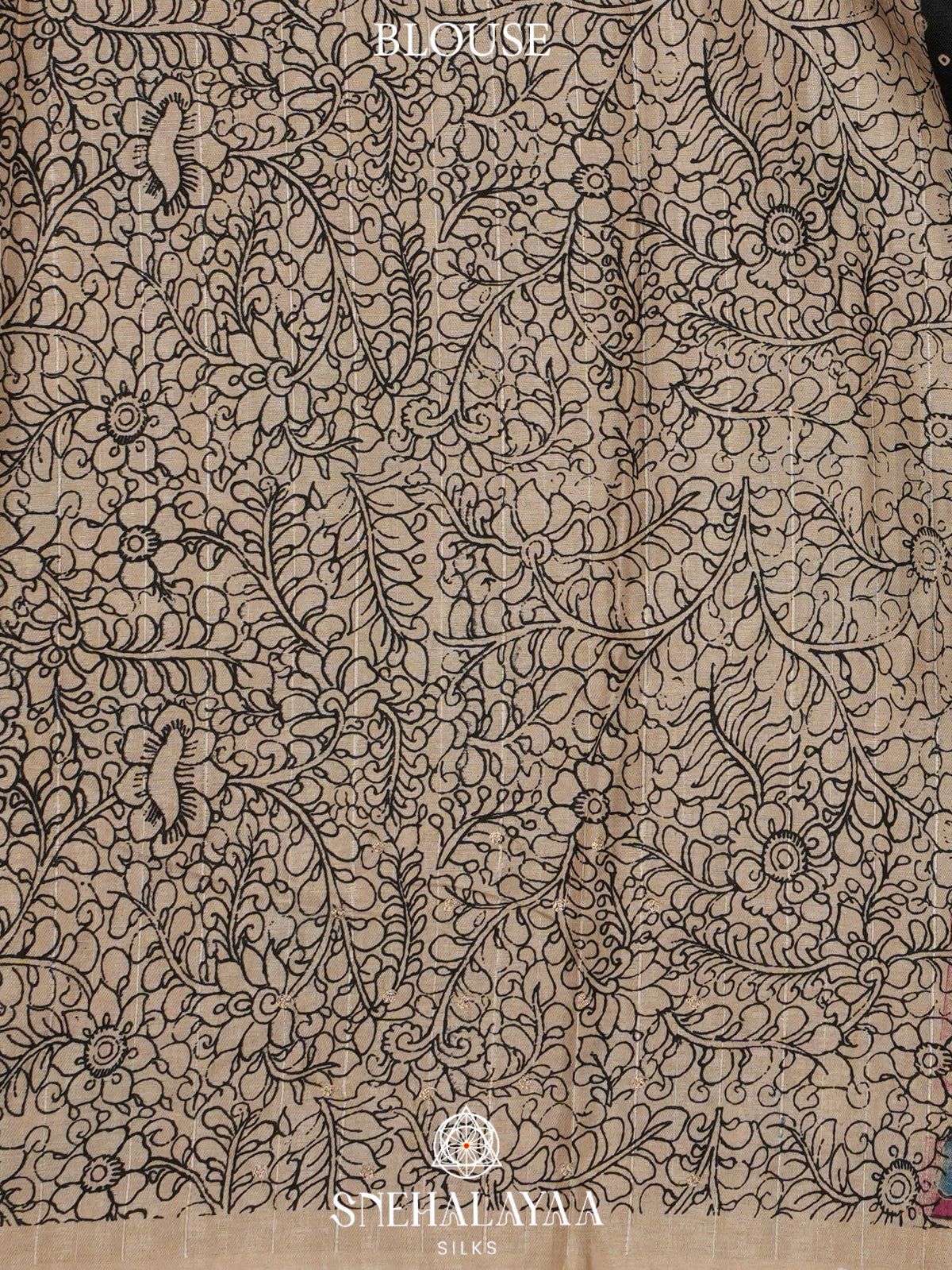 Black Tussar Saree with Floral Printed Border