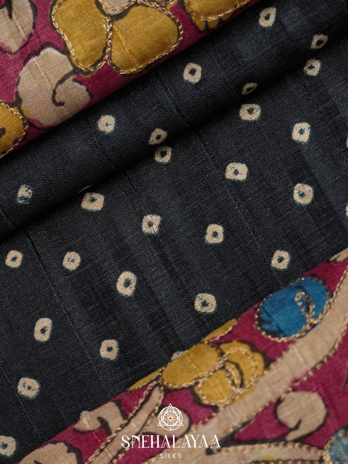 Black Tussar Saree with Floral Printed Border