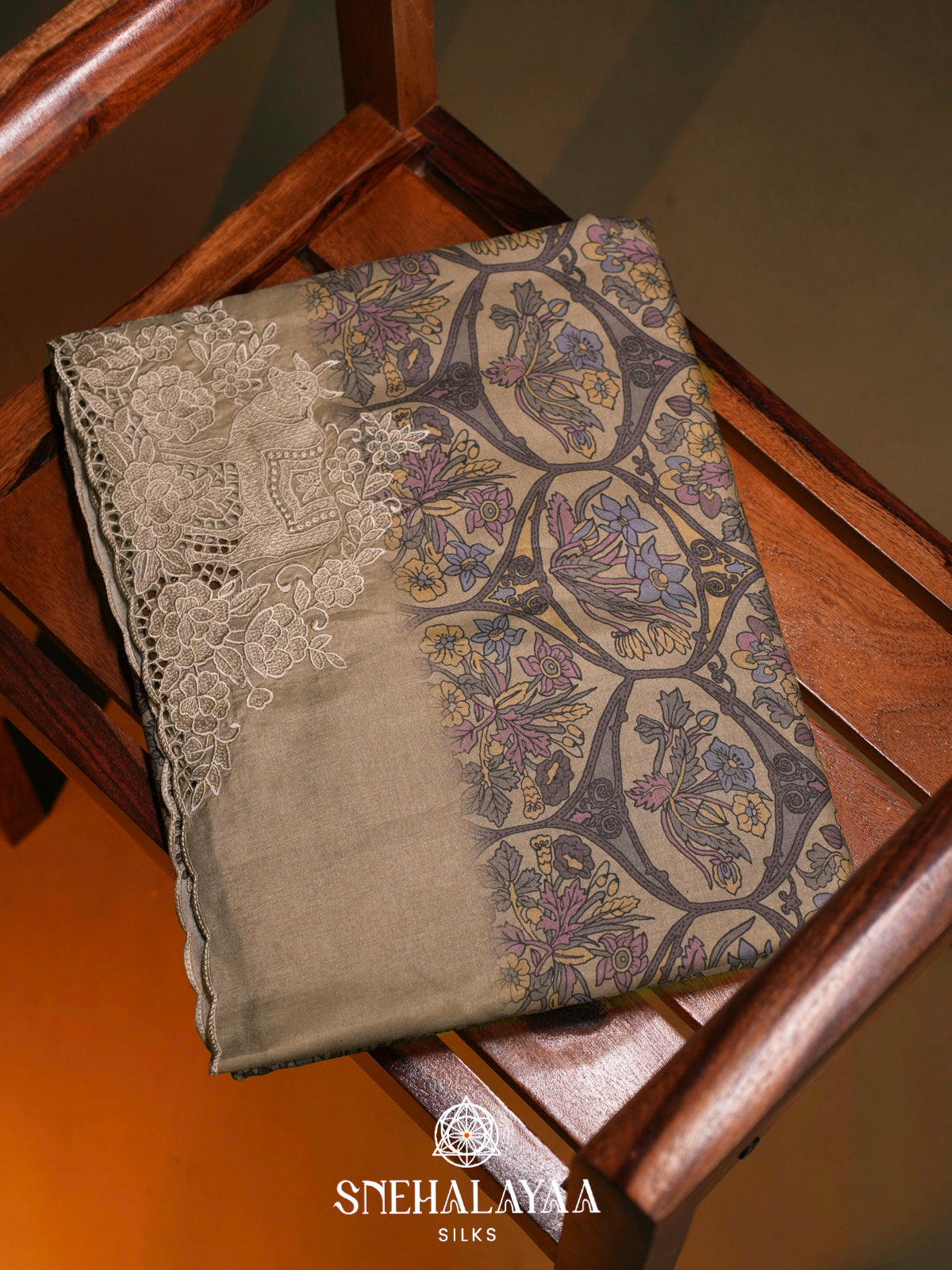 Purple With Beige Border  Tussar Saree