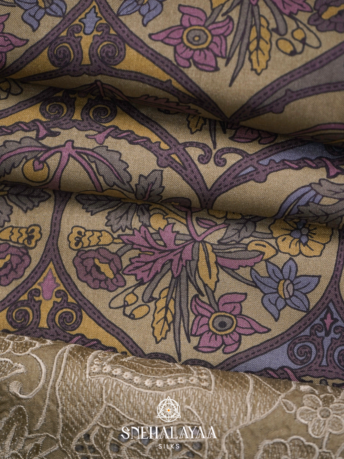 Purple With Beige Border  Tussar Saree