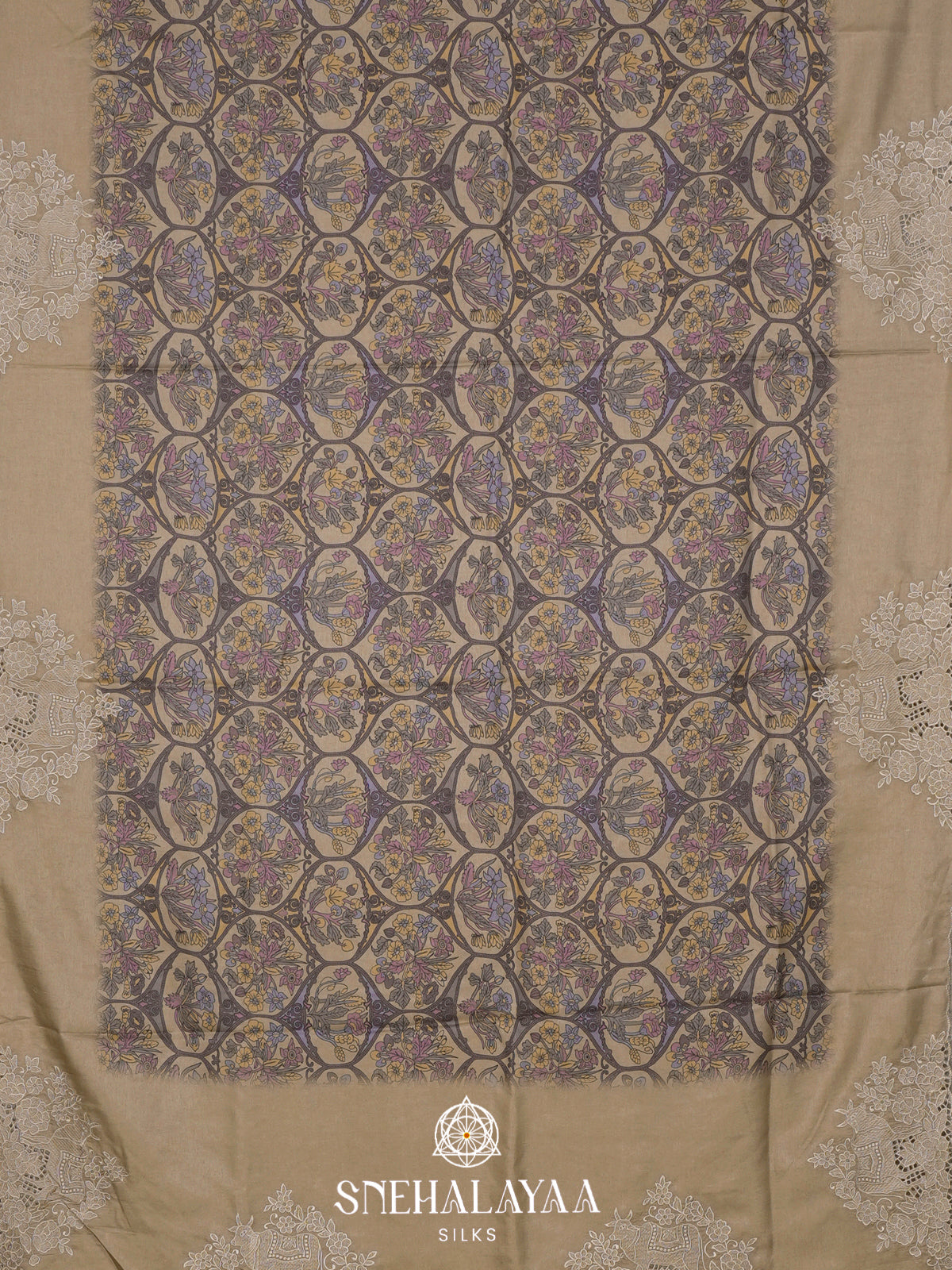 Purple With Beige Border  Tussar Saree
