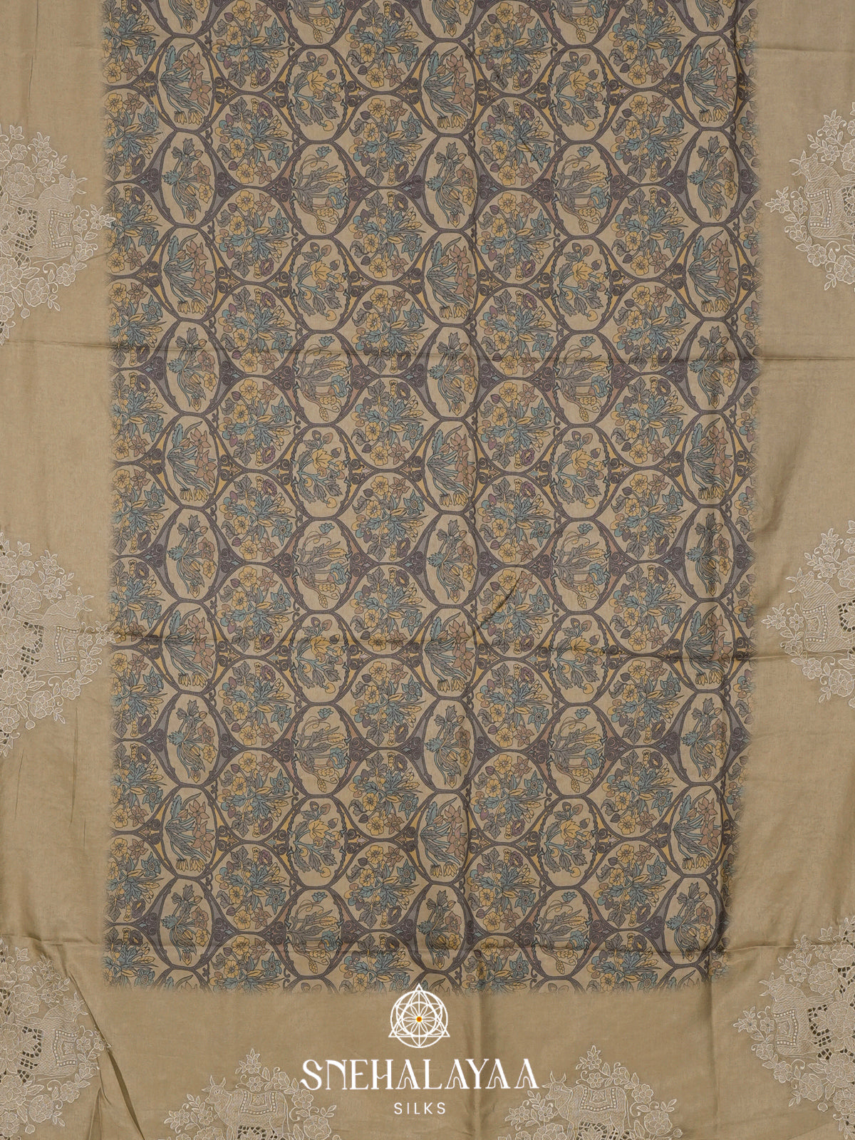 Purple With Beige Border  Tussar Saree