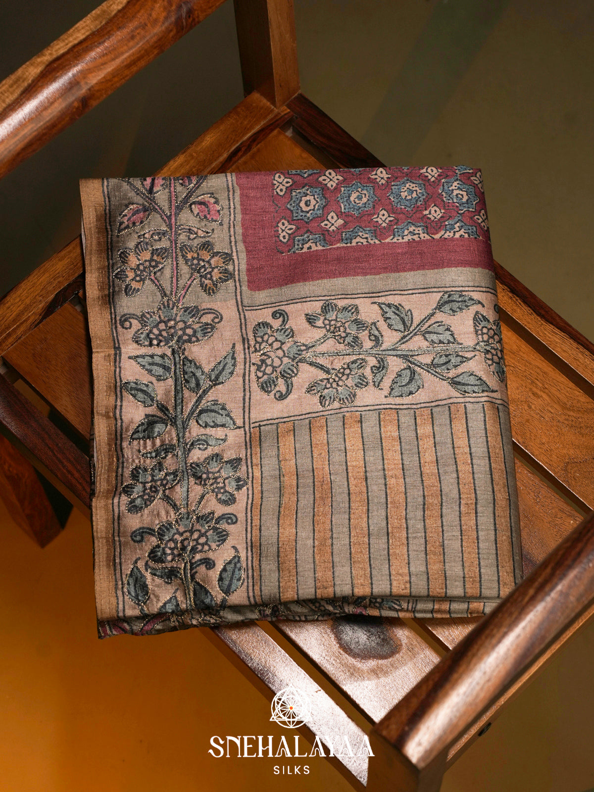 Wine Red  Tussar Saree