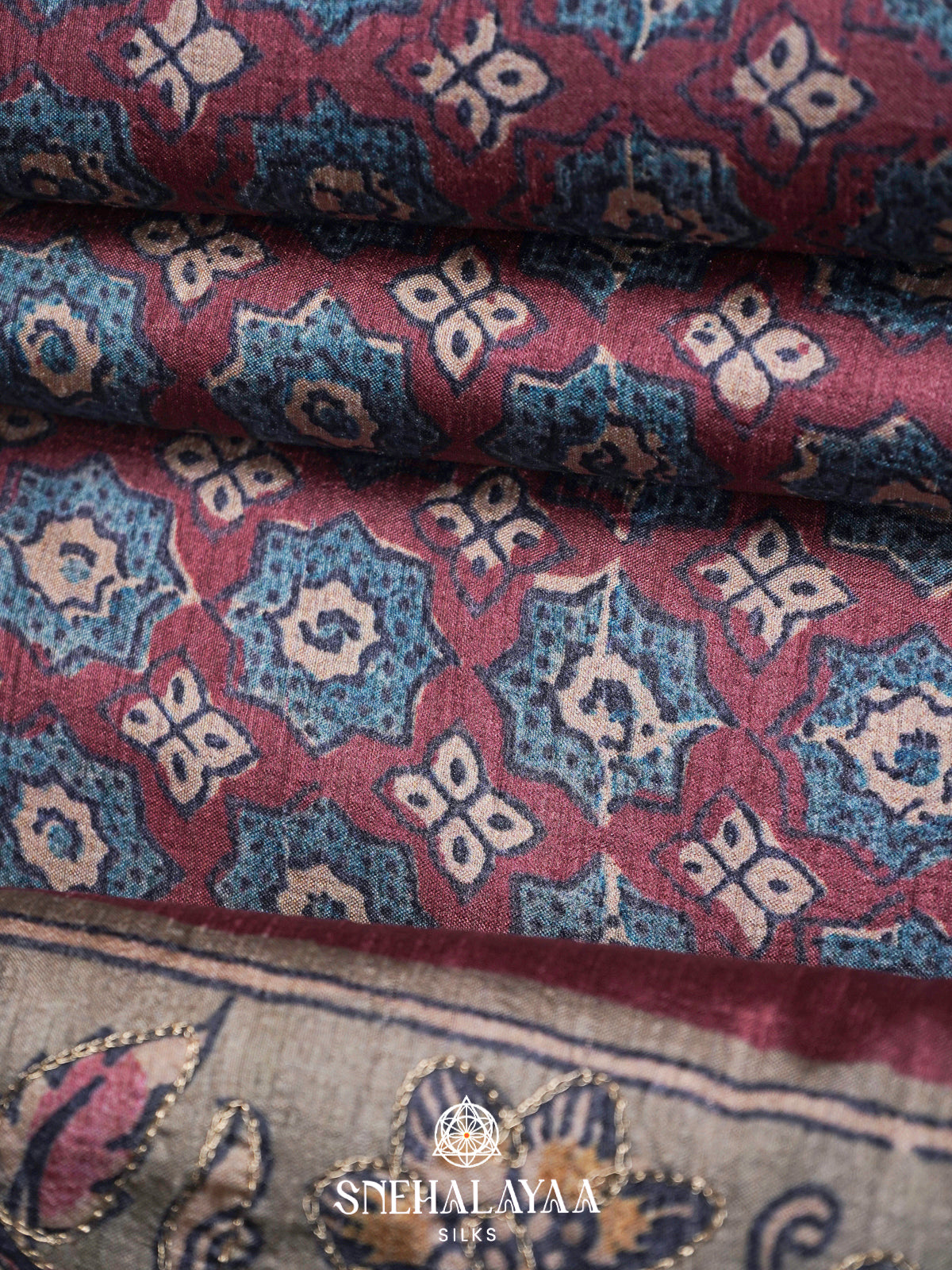 Wine Red  Tussar Saree