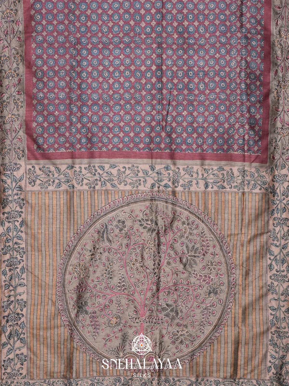 Wine Red  Tussar Saree