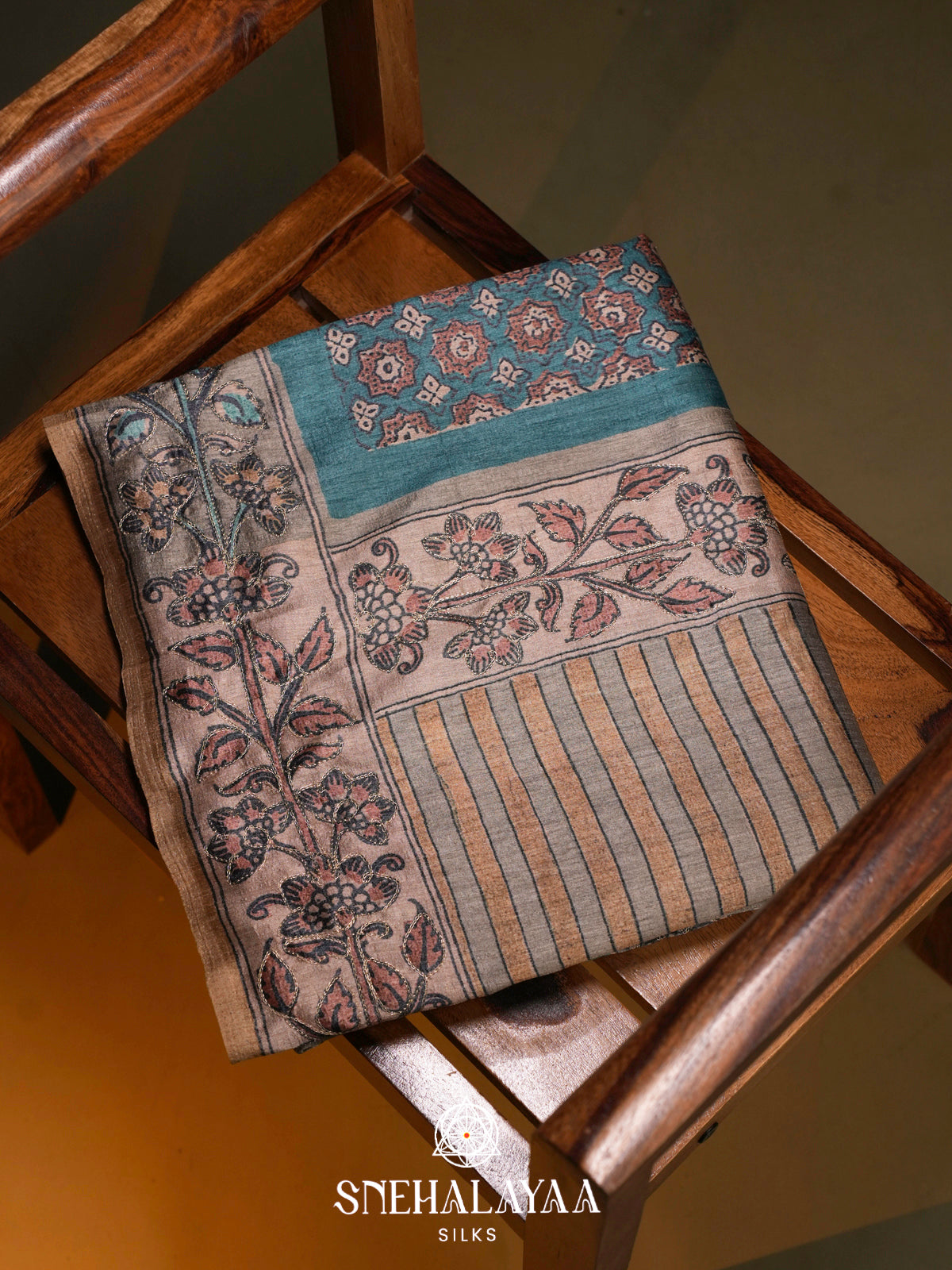 Teal Green  Tussar Saree