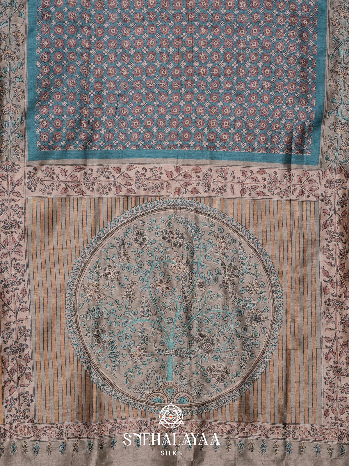 Teal Green  Tussar Saree